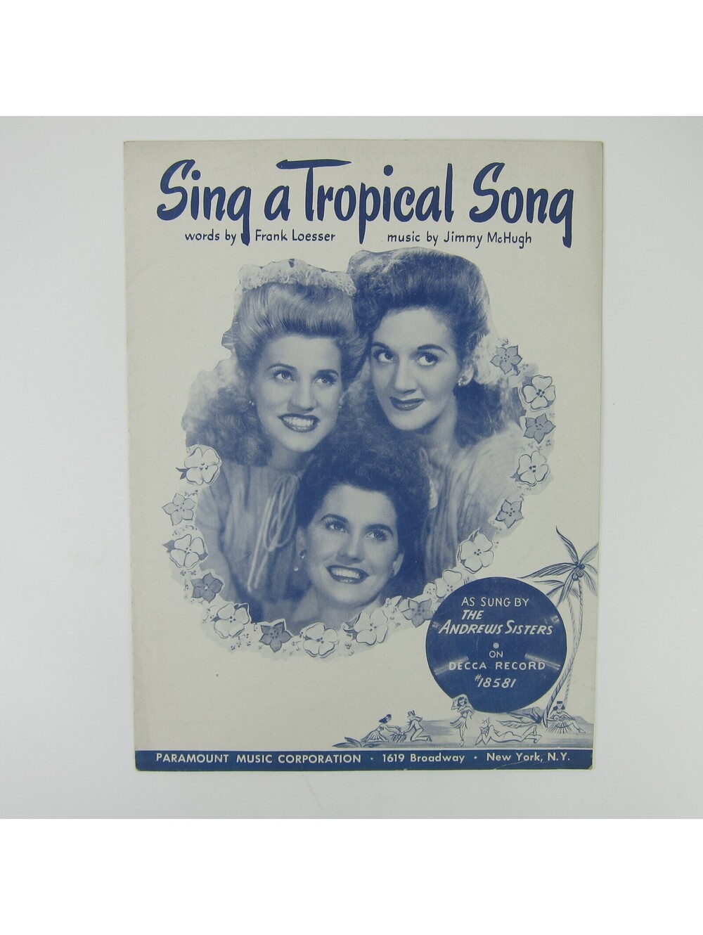 Sheet Music Sing A Tropical Song The Andrews Sisters Decca Record Vintage 1944